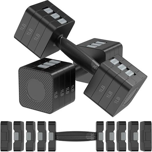 Adjustable Dumbbells Set of 2, Hand Weights Sets with 5 Levels 3lb, 5lb, 7lb, 9lb, 11lb, Adjustable Weight Dumbbells for Women/Men Home Gym Full Body Workout