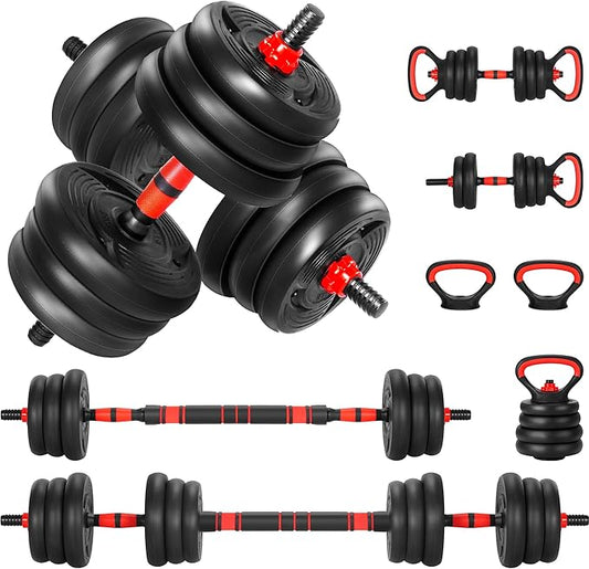 Rengue Adjustable Dumbbell Set, 40 LB Free Weight, Multi-function Dumbbell Set Used as Dumbbell, Barbell, Kettlebells, Push-up Stand for Weight Set for Home Gym Suitable Men/Women