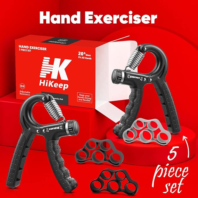 Hand Grip Strengthener 5 Pack - 2 Adjustable Hand Gripper with 3 Finger Stretcher