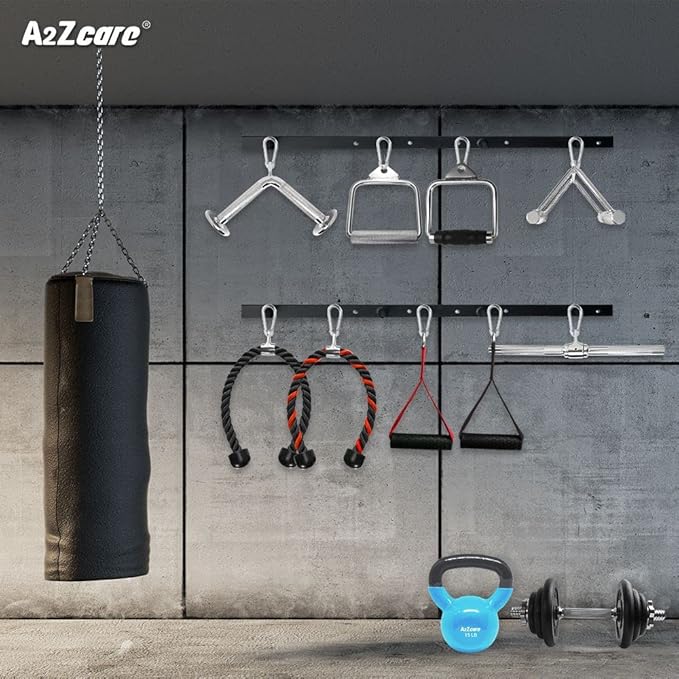 A2ZCARE Heavy Duty Exercise Handles - Premium Exercise Hand Grips Attachment for Pulley LAT Pulldown System (B. Exercise Handles (Red) and 2 Snap Hook)