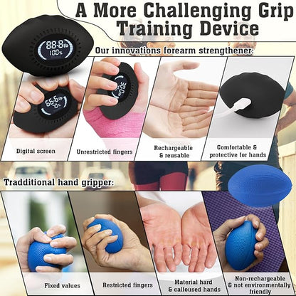 Hand Grip Strengthener 500 Lbs Rechargeable Grip Strength Trainer with Cheers & Progress Bars Electronic Stress Relief Ball for Adults/Kids Digital Hand Grip Training-Forearm-Gripper-Finger for Sport Home School