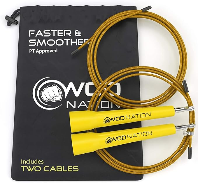 WOD Nation Adjustable Speed Jump Rope For Men, Women & Children - Blazing Fast Fitness Skipping Rope Perfect for Boxing, MMA, Endurance