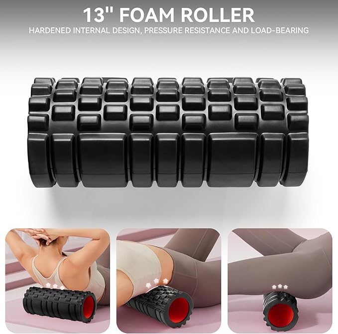 Foam Roller for Deep Tissue Massager, 13" High Density Exercise Patented Roller for Muscle Massage and Myofascial Trigger Point Release Back Roller for Fitness, Yoga and Pilates (Black)