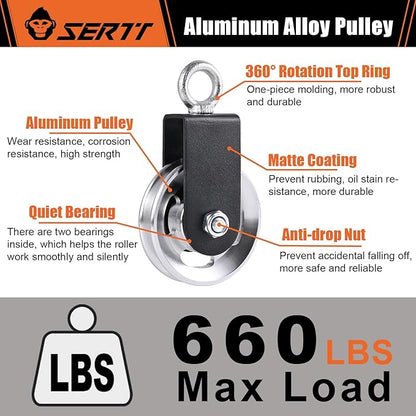 Cable Pulley Wheel for Home Gym Pulley System, Upgraded 90mm Aluminium Alloy Gym Pulley for Maximum 660LBS Load