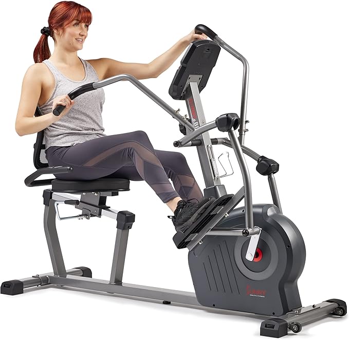 Sunny Health & Fitness Elite Recumbent Cross Trainer & Elliptical Machine with Arm Exercisers, Easy Adjust Seat, with Exclusive SunnyFit® App Enhanced Connectivity