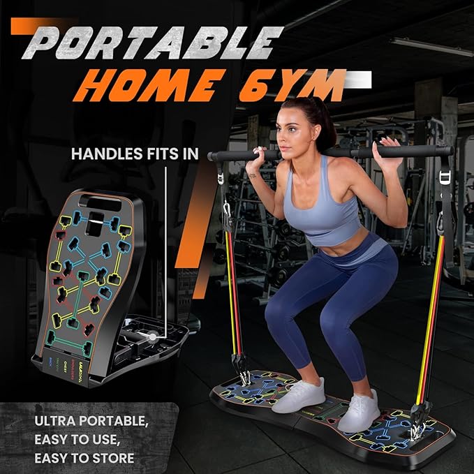 LALAHIGH Home Workout Equiptment: Portable Exercise Push Up Board, Strength Training Sets with Pilate Bar & 20 Fitness Accessories with Resistanve Bands & Ab Roller Wheel - Full Body Workout