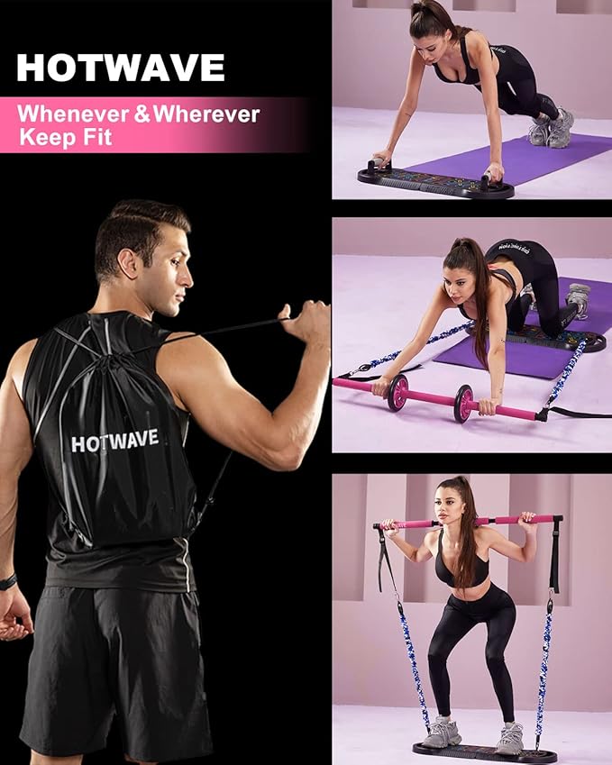 HOTWAVE Portable Exercise Equipment with 16 Gym Accessories.20 in 1 Push Up Board Fitness,Resistance Bands with Ab Roller Wheel,Full Body Workout at Home