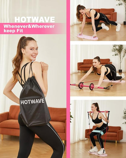 HOTWAVE Portable Exercise Equipment with 16 Gym Accessories.20 in 1 Push Up Board Fitness,Resistance Bands with Ab Roller Wheel,Full Body Workout at Home