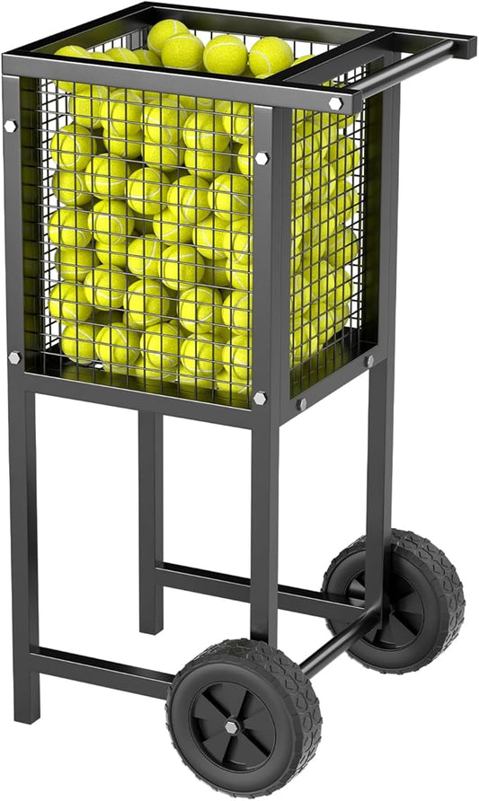 Tennis Ball Cart, Movable Training Tennis Cart Basket with Wheels, Large Capacity Storage 350 Balls, Heavy-Duty Construction Portable Tennis Ball Holder Basket for Tennis Ball, Black ﻿