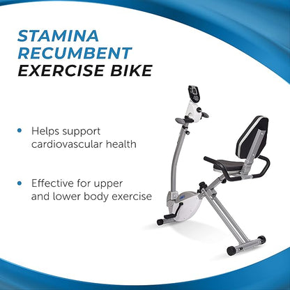 Stamina Recumbent Exercise Bike with Arm Workout - Fitness Bike with Smart Workout App - Recumbent Exercise Bike for Home Workout - Up to 250 lbs Weight Capacity