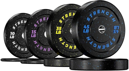 GIKPAL Bumper Plates, Olympic Weight Plates Set 2-inch Rubber Weights for Barbell, 10lbs-55lbs