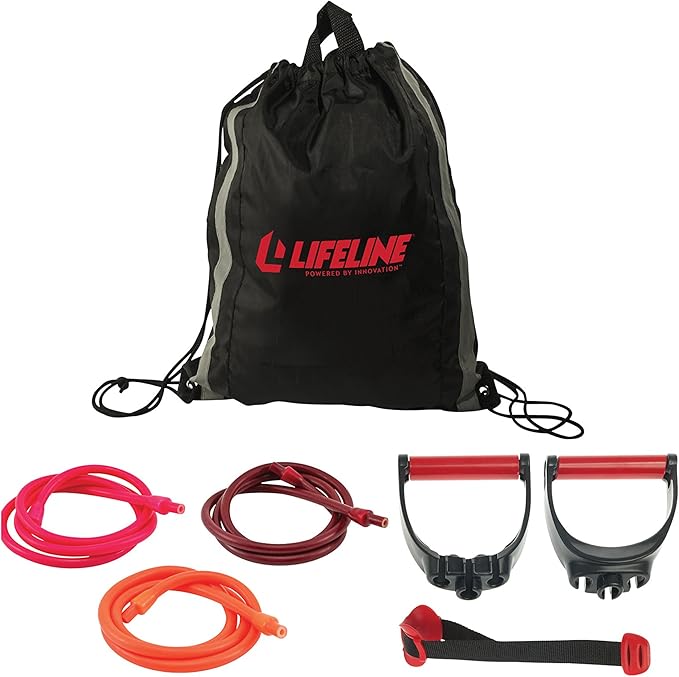 Lifeline Variable Resistance Trainer Kit with Adjustable Resistance Level Bands for More Workout Options - Includes Triple Grip Handles, Door Anchor, Three 5ft Exercise Tubes and Carry Bag