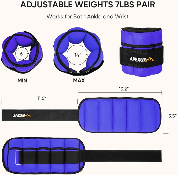 APEXUP 7 lbs/Pair Adjustable Ankle Weights for Women and Men, Modularized Leg Weight Straps for Yoga, Walking, Running, Aerobics, Gym