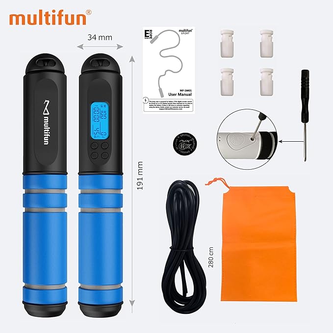 Jump Rope, multifun Speed Skipping Rope with Calorie Counter, Adjustable Digital Counting Jump Rope with Ball Bearings and Alarm Reminder for Fitness, Crossfit, Exercise, Workout, Boxing, MMA, Gym