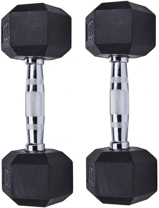 SINGLE Hex Rubber Dumbbell with Metal Handles Exercise Heavy Workout Dumbbells Workout Weights Sold As Singles or Set