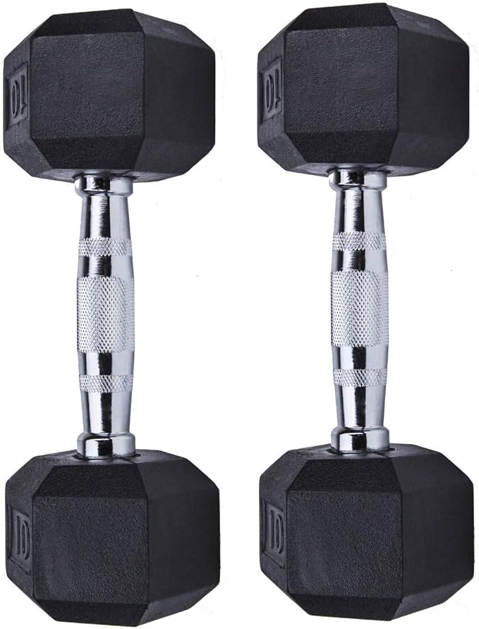 SINGLE Hex Rubber Dumbbell with Metal Handles Exercise