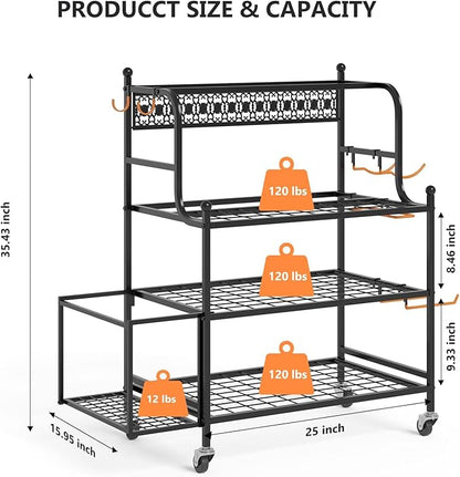 Y&M Yoga Mat Storage Racks, Home Gym Storage Rack for Organizing Kettlebells Dumbbells Foam Roller, All-in-One Workout Equipment Storage Organizer with Hooks and Wheels, Yoga Strap and Resistance Band