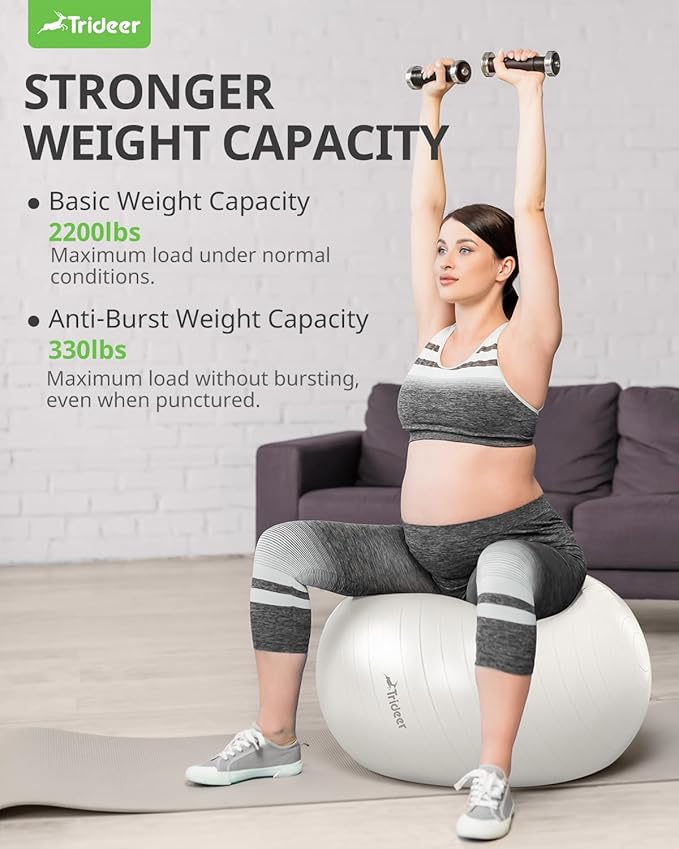 Trideer Yoga Ball Exercise Ball for Working Out, 5 Sizes Gym Ball, Birthing Ball for Pregnancy, Swiss Ball for Physical Therapy, Balance, Stability, Fitness, Office Ball Chair, Quick Pump Included