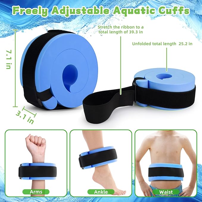 Water Aerobics Set for Aquatic Exercise, Pool Fitness Equipment Foam Water Dumbbell Set, New Upgrade Aquatic Dumbbells and Foam Swim Aquatic Cuffs, Water Workout Fitness Tool