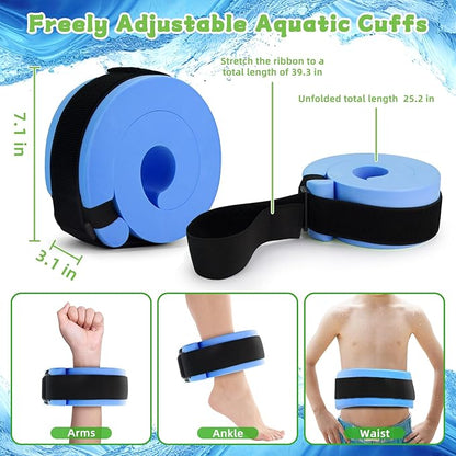 Water Aerobics Set for Aquatic Exercise, Pool Fitness Equipment Foam Water Dumbbell Set, New Upgrade Aquatic Dumbbells and Foam Swim Aquatic Cuffs, Water Workout Fitness Tool