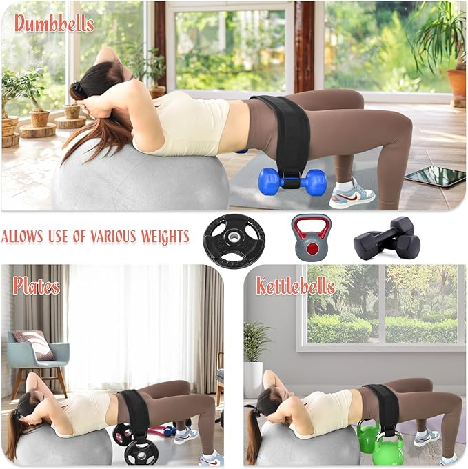 Hip Thrust Belt, Easy to Use with Dumbbells, Heavy, Kettlebells, Booty Belt for Hip Thrust, Slip-Resistant Padding for the Gym and Home Workouts