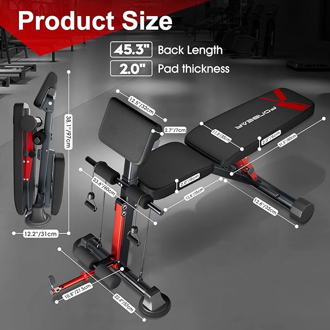 Adjustable Weight Bench, 800LBS Foldable Workout Bench Press for Full Body Strength Training, Multi-Functional Weight Bench, Roman Chair, Incline Decline Bench, Fast Folding