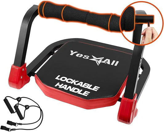 Yes4All Ab Crunch Machine Lockable Ergonomic Foam Handle & 2 Resistance Bands for Total Body Workout, Situp Lockable Capacity Upto 330 Lbs