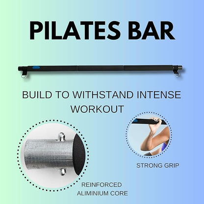 BlueClouds Push Up Board and Pilates Bar Kit - Color Coded Foldable Pushup Board Fitness Tool - Reinforced Aluminum Resistance Band Bar - At Home Gym Accessories for Men and Women - Portable Gym