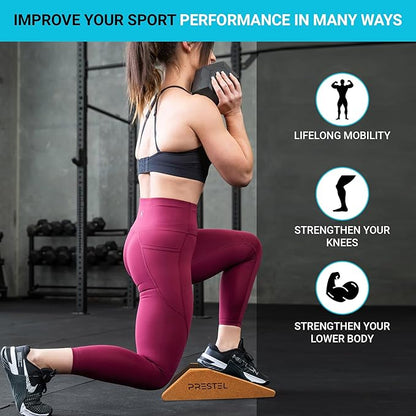 PRESTEL Non-Slip Squat Wedge Block (Pair) - Heel Elevated Squat Wedge for Men & Women | Professional Squat Ramp Improves Mobility Balance and Strength Performance | Suitable Workout Wedge for Squats