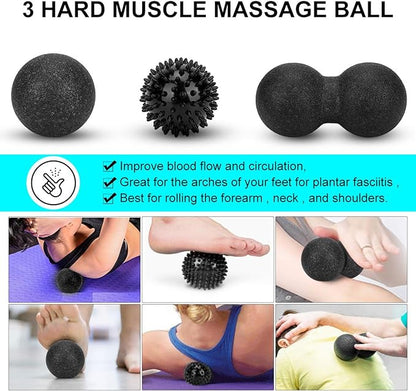 Foam Roller Set - High Density Back Roller, Muscle Roller Stick,2 Foot Fasciitis Ball, Stretching Strap, Massage Ball for Whole Body Physical Therapy & Exercise, Yoga, Back Pain, Leg, Deep Tissue