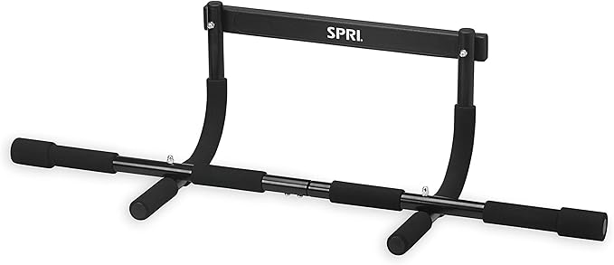 SPRI Pull Up Bar - 8-Grip and 12-Grip Door Frame Mounting Pull-Up Bar for Versatile Workouts - Rugged Steel Frame with Foam Handles - Supports 300 Pounds - Fits Door Frames Up to 32 in. Wide – Black