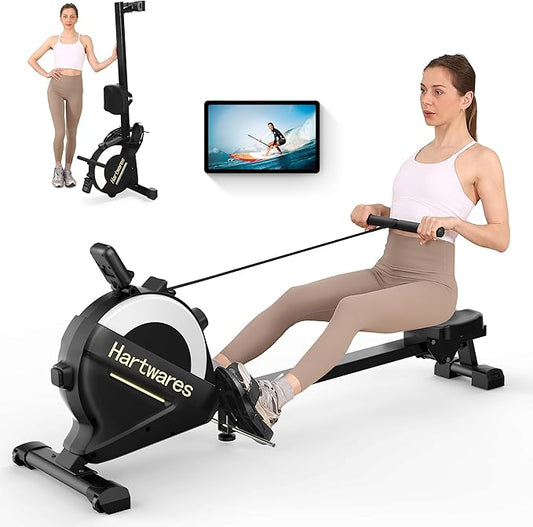 Rowing Machines for Home,Hartwares Magnetic Rowing Machine with 77lbs High Resistance Rowing Machine,16 Levels of Quiet Resistance,Rower Machine for Home Row Machine,App Compatible,LCD Monitor