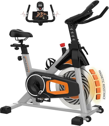 Exercise Bike, Adjustment Magnetic Resistance, Super Silent Belt Drive Indoor Bike for Home Workout, Stationary Bike with 350LBS Weight Capacity, Comfortable Seat Cushion, LCD Monitor