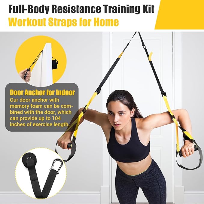 Home Resistance Training Kit, Resistance Trainer Exercise Straps with Handles, Door Anchor and Carrying Bag for Home Gym, Bodyweight Resistance Workout Straps for Indoor & Outdoor