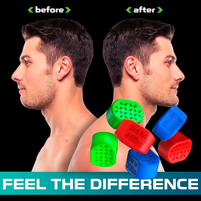 Jawline Exerciser for Men & Women - Powerful Jaw Trainer - Different Resistance Levels - Double Chin Reducer Eliminator - Silicone Jaw Toner Tablets - Face Neck Shaper & Strengthener Line Chewing Gum