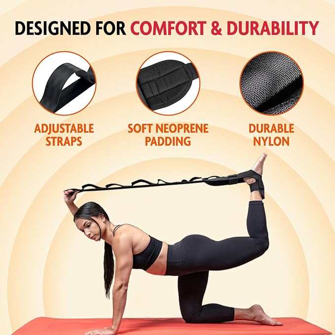 DMoose Fitness Foot & Calf Stretcher - Hamstring Stretcher for Plantar fasciitis, Achilles Tendonitis, Heel Spurs & Shin Splints - Yoga Stretching Strap for Back Pain - Flex Strap for Physical Therapy