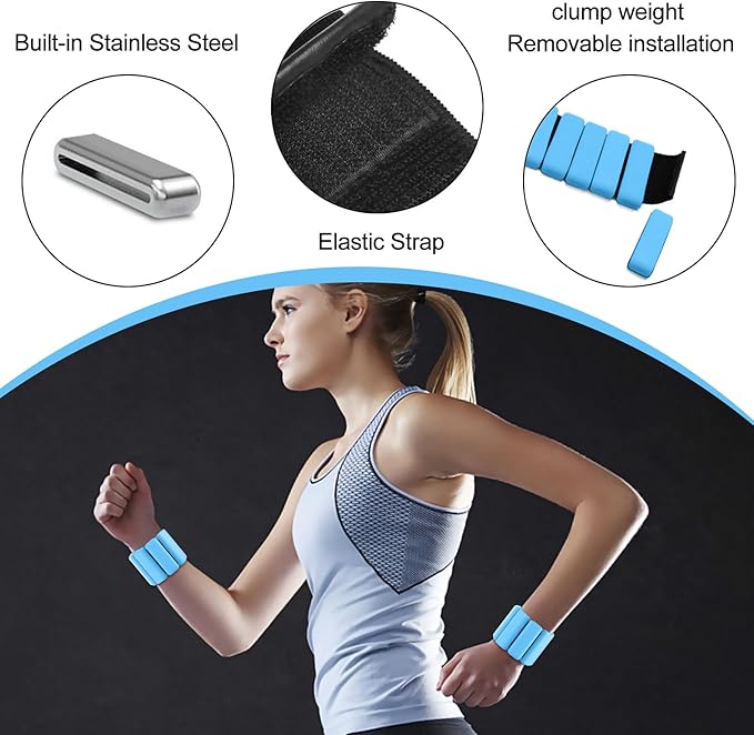 Wearable wrist weights and ankle weights ，1-2 lb. per pair， Soft touch adjustable Counterweight，ankle weights for women and man，gym Aerobic exercise, rehabilitation training, dance, swimming ，run