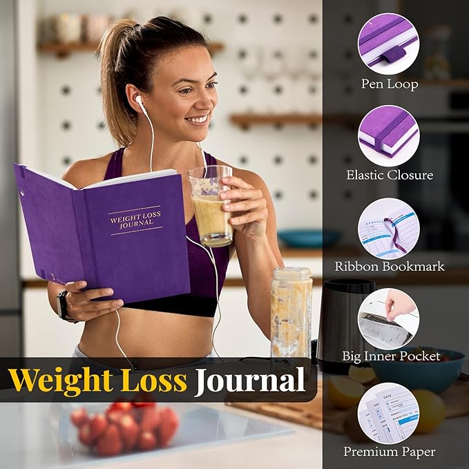 Weight Loss Journal for Women, 90 Days Food and Fitness Planner, Calories Counter Book to Track Meal and Exercise, Weightlifting Journal Home Gym Accessories Gift-Purple