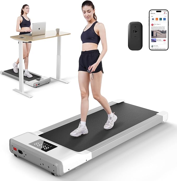 Smart Walking Pad, 2-in-1 Under Desk Treadmill for Home Office, Portable Walking/Jogging Machine with App & Remote Control, Fitness Data Recording