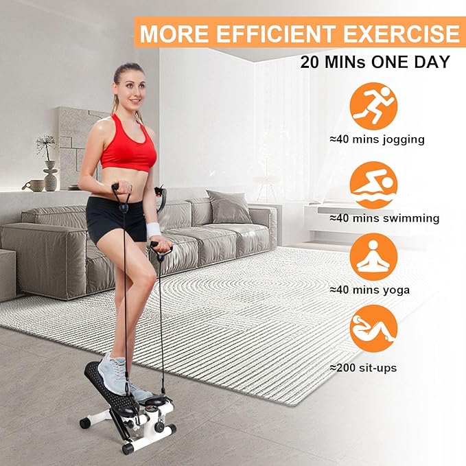 Steppers for Exercise at Home,Adjustable Height Mini Stepper with Resistance Bands,Hydraulic Fitness Stair Stepper with LCD Monitor, Exercise Equipment for Full Body Workout (Included Mat)