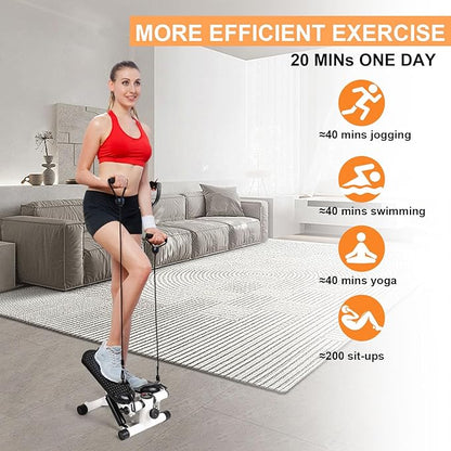 Steppers for Exercise at Home,Adjustable Height Mini Stepper with Resistance Bands,Hydraulic Fitness Stair Stepper with LCD Monitor, Exercise Equipment for Full Body Workout (Included Mat)