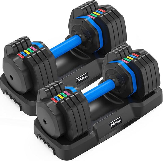 55lb x2 Adjustable Dumbbell Set - Pair of Dumbbells with Anti-Slip Handles, Weight Adjustment, Tray Included - Ideal for Full Body Workout, Home Gym, Strength Training