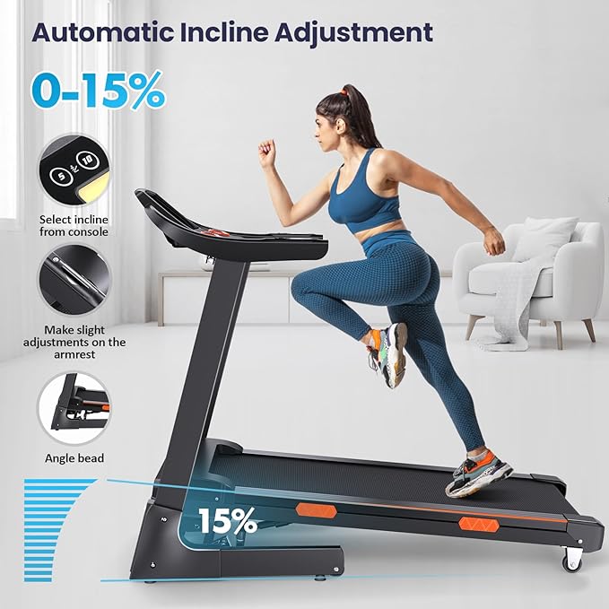 Treadmill for Home, 15% Auto Incline Treadmill, 3.5 HP Folding Treadmill with Wide Belt for Walking and Running, 320 lb Capacity