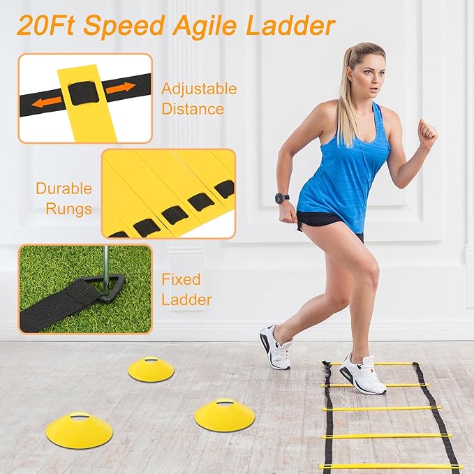 PATIKIL Agility Ladder Speed Training Equipment Soccer 20Ft Exercise 10Pcs Soccer