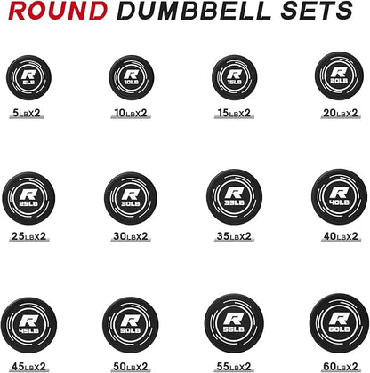 Ritfit 5-250 LBS PVC Encased Round Dumbbell sets with Knurled Handle and Optional Rack, Strength Training Equipment for Home Gym