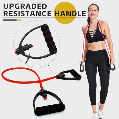 Resistance Exercise Band with Handles, Exercise Bands with Handles, Workout Bands Resistance for Men or Women, Arm Bands for Workout-Door Anchor and Starter Guide Included