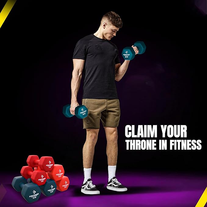 Neoprene Workout Dumbbells Weights - Non Slip, Anti Roll Exercise & Fitness Only Dumbbells Combo - Hex Shaped Hand weights for Men & Women - Ideal for Home and Gyms training