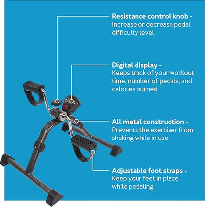 Carex Foldable Under Desk Exercise Bike - Desk Bike With Digital Display For Arms And Legs - Great For Elderly, Seniors, Disabled Or Office Use