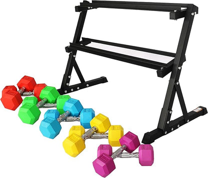 Signature Fitness Colored Rubber Coated Hex Dumbbell Weight Set,Multiple Packages