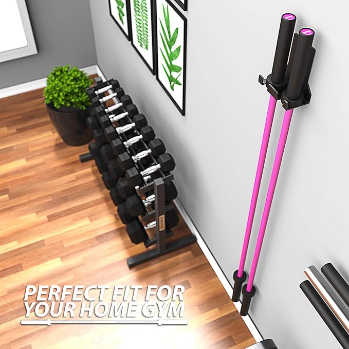 Synergee 1, 2 or 5 Barbell Holder. Vertical Hanging Barbell Rack. Holds Bars, Curl Bars, Hex Bars, Tricep Bars. Excellent Compact, Vertical Storage. Organization for Home, Commercial, Garage Gyms.